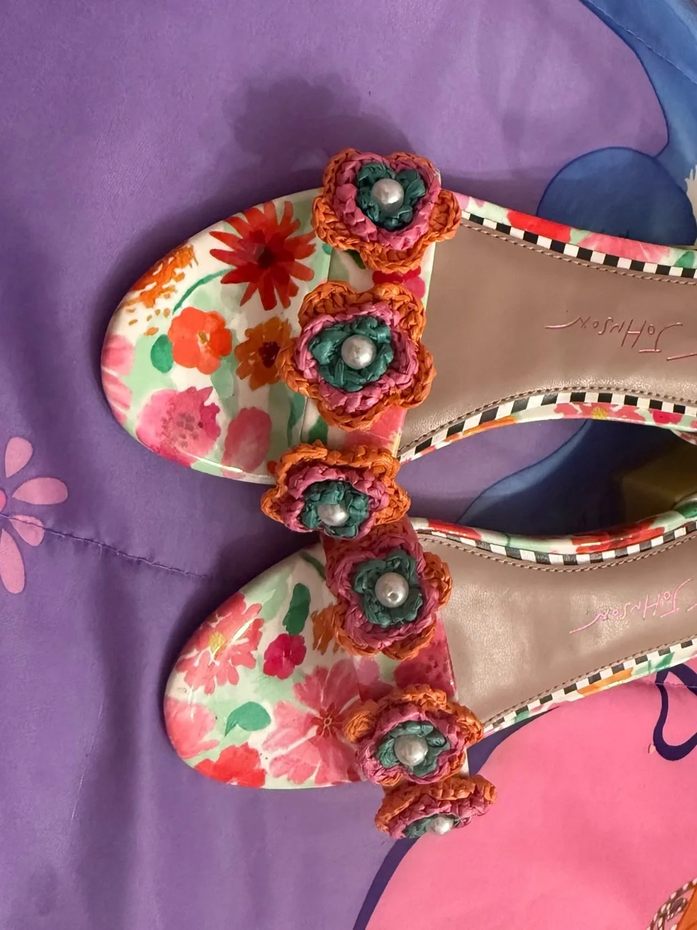Betsey Johnson Multicolor Floral Crochet-Petal Ankle Strap Sandals